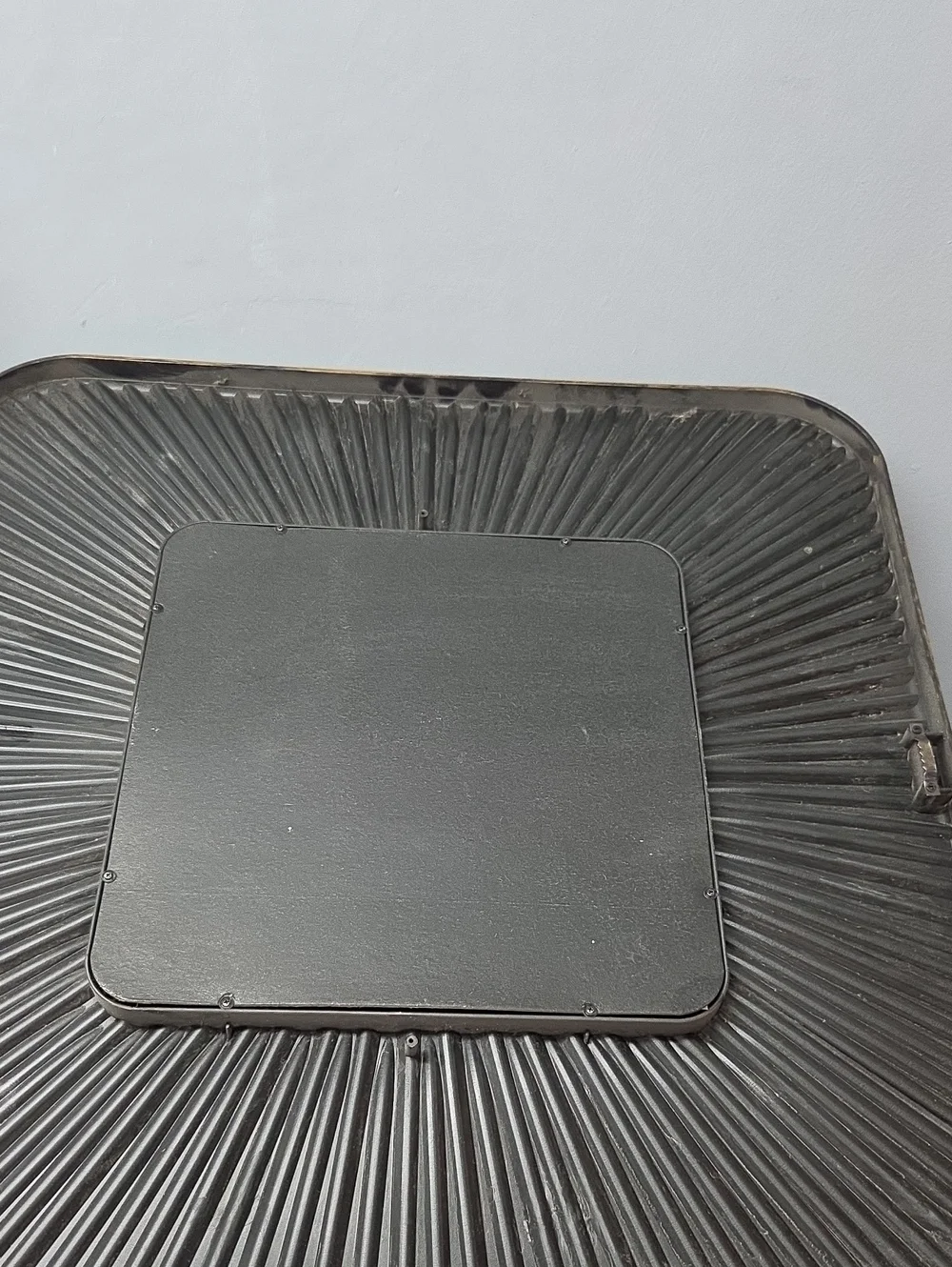 Vintage Decorative Bronzed Ribbed Sunburst Square Wall Mirror